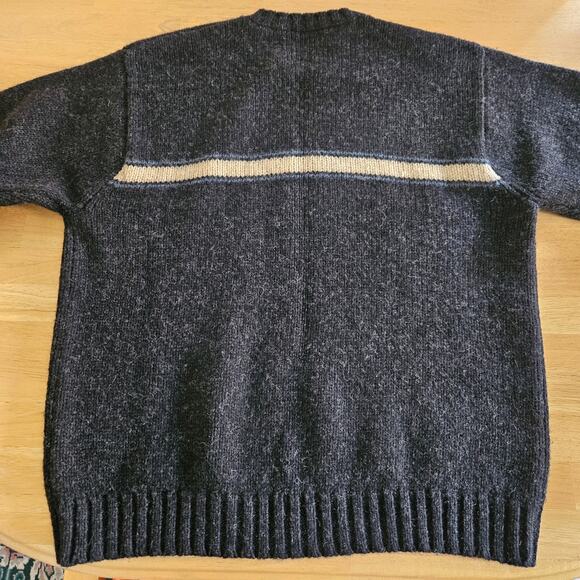 J. Crew Men's Shetland Wool Sweater Sz M Dark Gray Tan Stripe - Picture 9 of 11